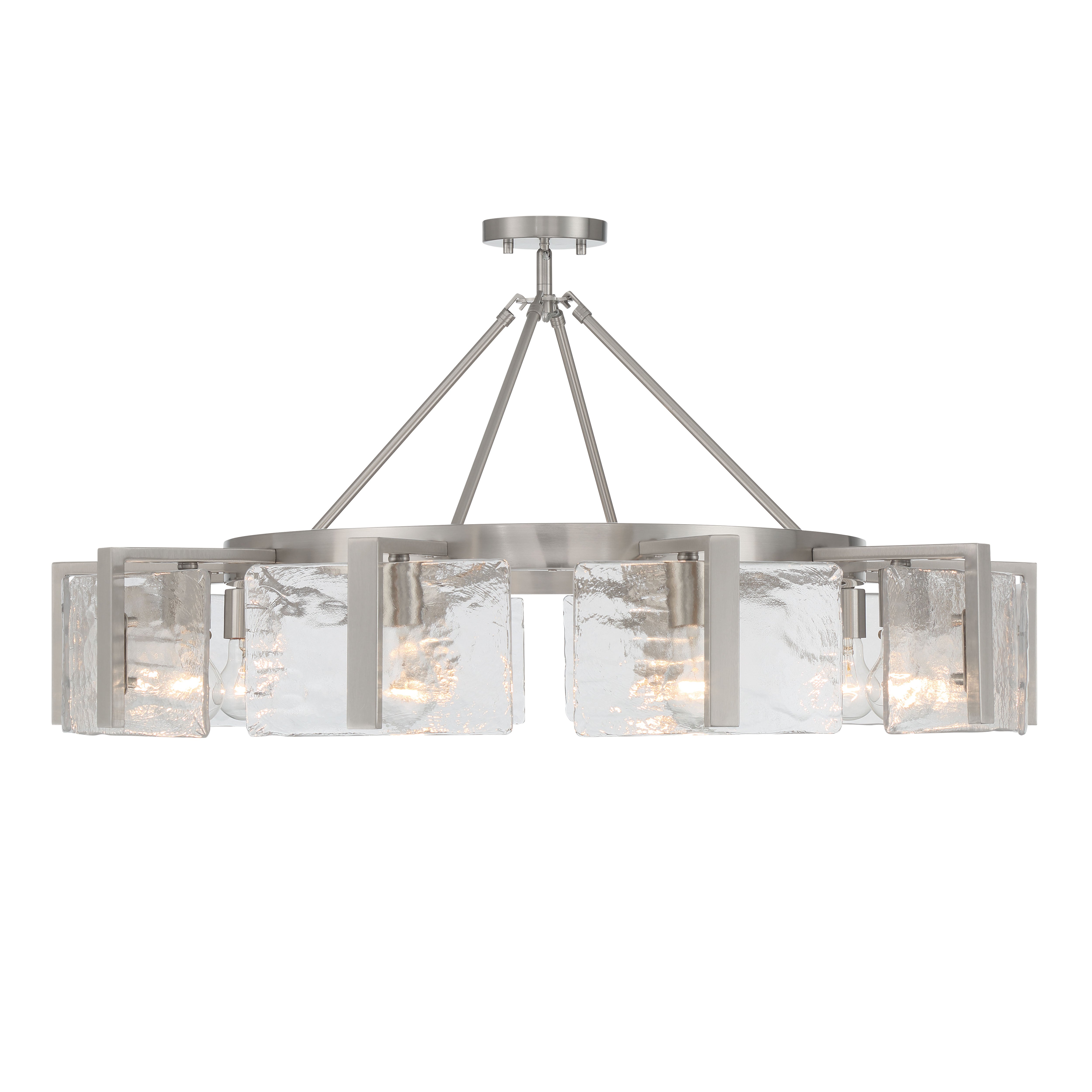 Aenon 10-light Semi-Flush Mount in Pewter with Hammered Water Glass - - Golden Lighting