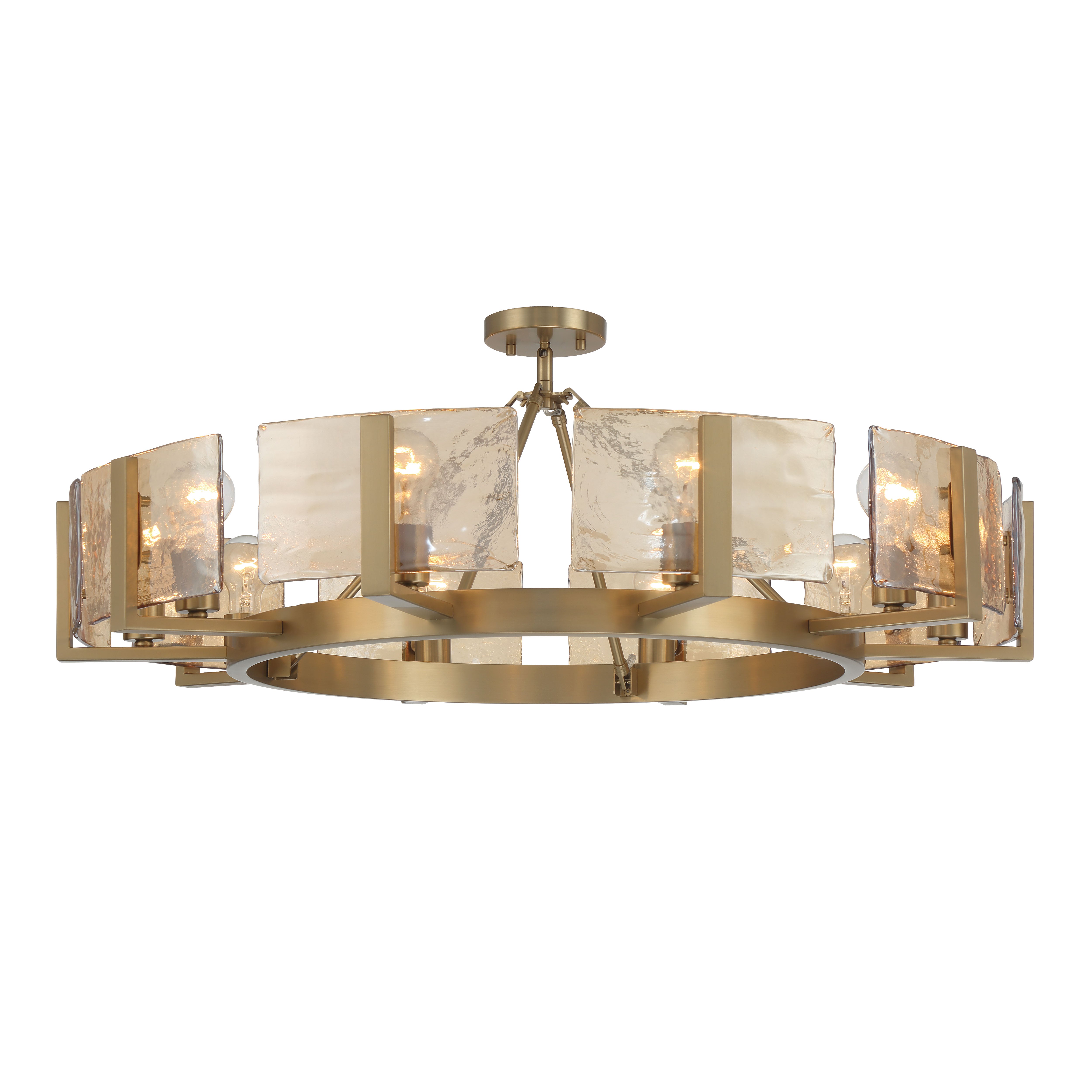 Yep by Golden Lighting Aenon 10-light Semi-Flush Mount in Brushed Champagne Brass with Amber Water Glass