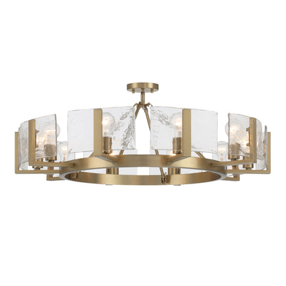 Yep by Golden Lighting Aenon 10-light Semi-Flush Mount in Brushed Champagne Brass with Hammered Water Glass