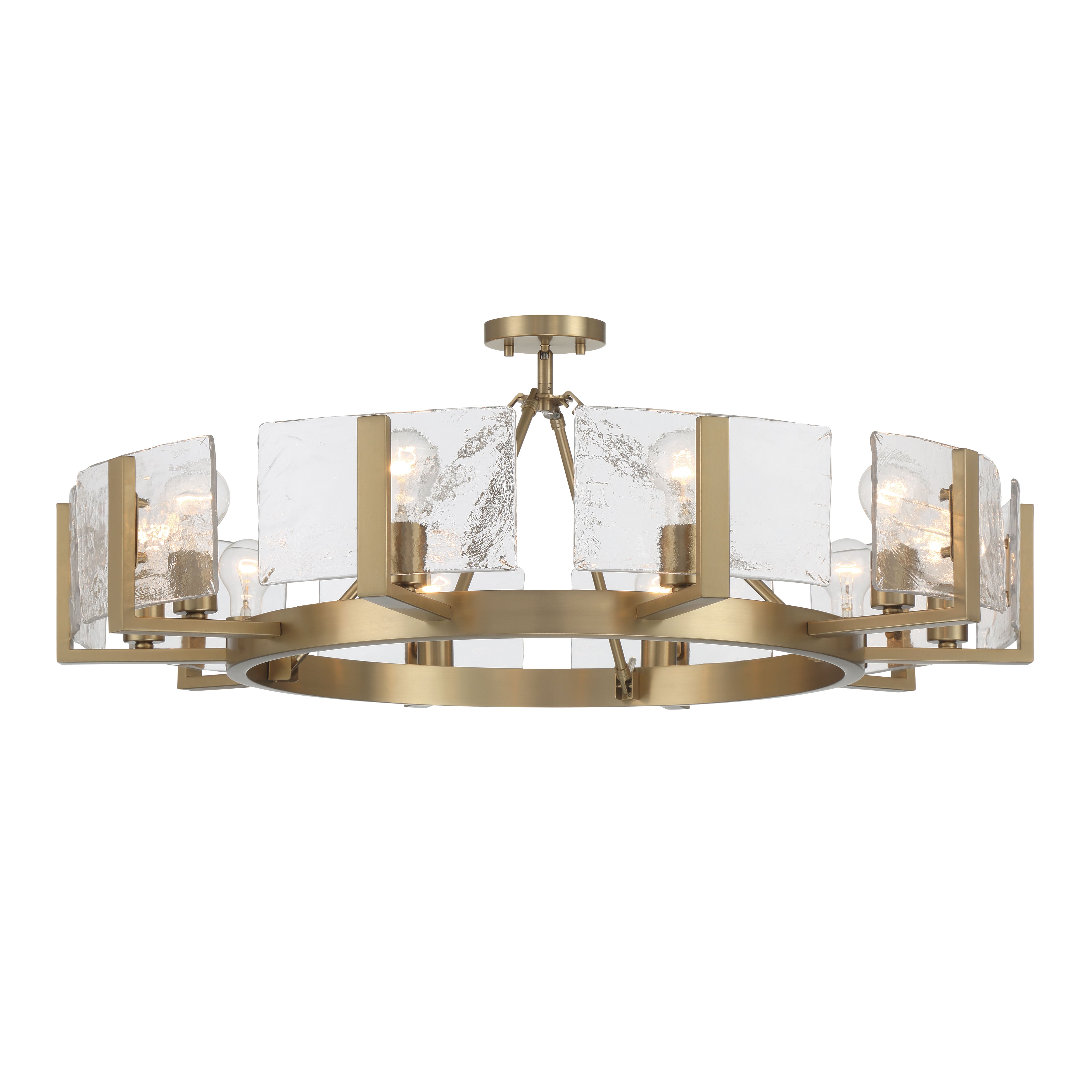 Yep by Golden Lighting Aenon 10-light Semi-Flush Mount in Brushed Champagne Brass with Hammered Water Glass