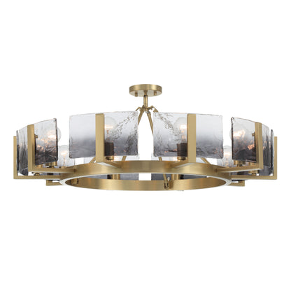Yep by Golden Lighting Aenon 10-light Semi-Flush Mount in Brushed Champagne Brass with Smokey Water Glass