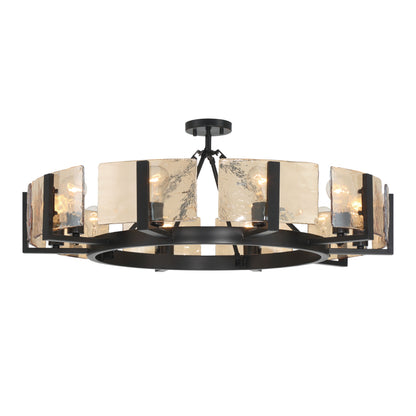 Yep by Golden Lighting Aenon 10-light Semi-Flush Mount in Matte Black with Amber Water Glass