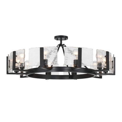 Yep by Golden Lighting Aenon 10-light Semi-Flush Mount in Matte Black with Hammered Water Glass