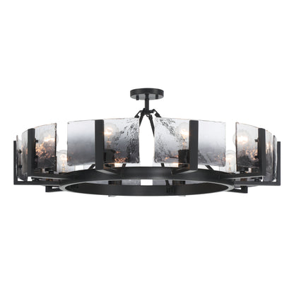 Yep by Golden Lighting Aenon 10-light Semi-Flush Mount in Matte Black with Smokey Water Glass