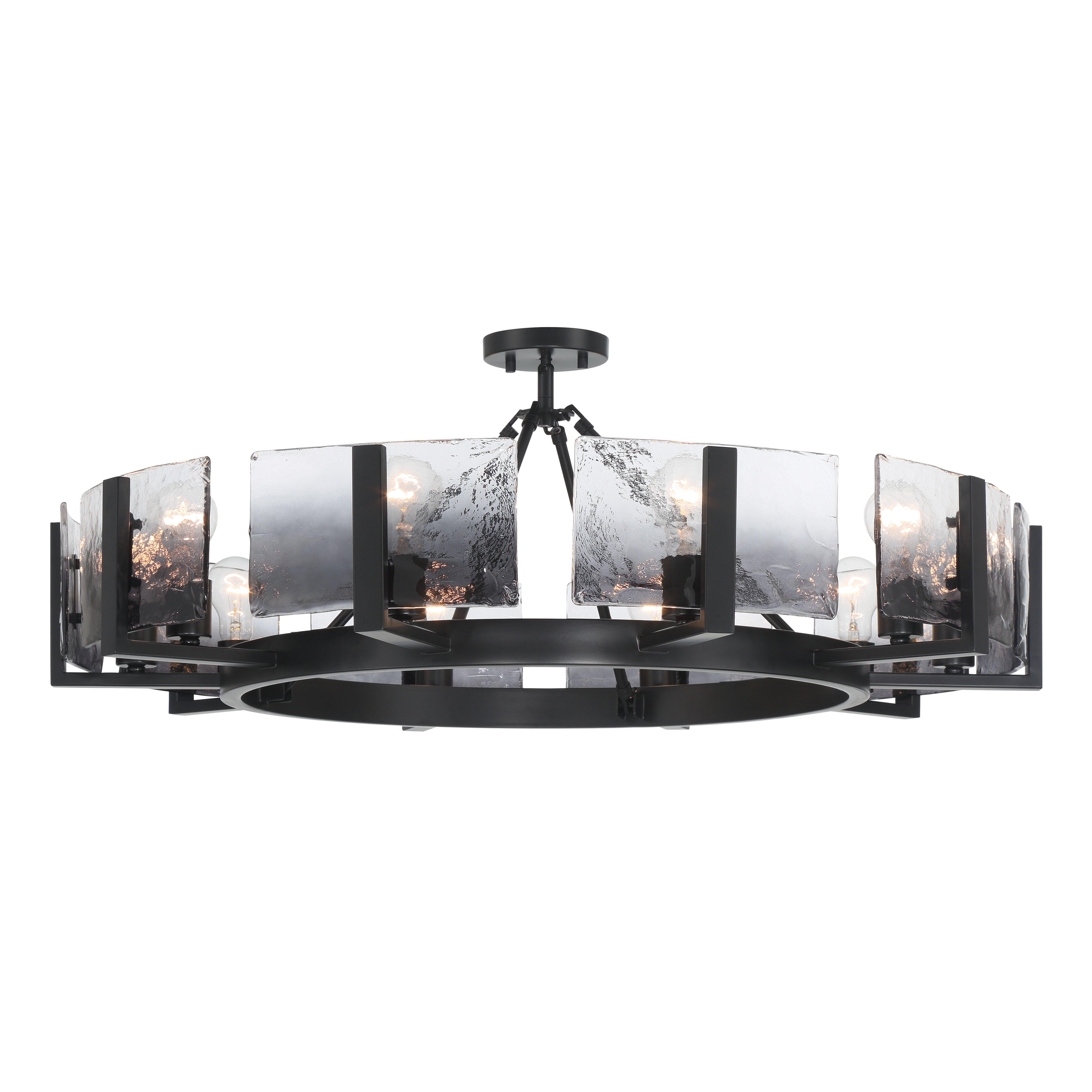 Yep by Golden Lighting Aenon 10-light Semi-Flush Mount in Matte Black with Smokey Water Glass