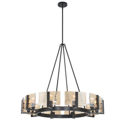 Yep by Golden Lighting Aenon 10-light Chandelier in Matte Black with Amber Water Glass