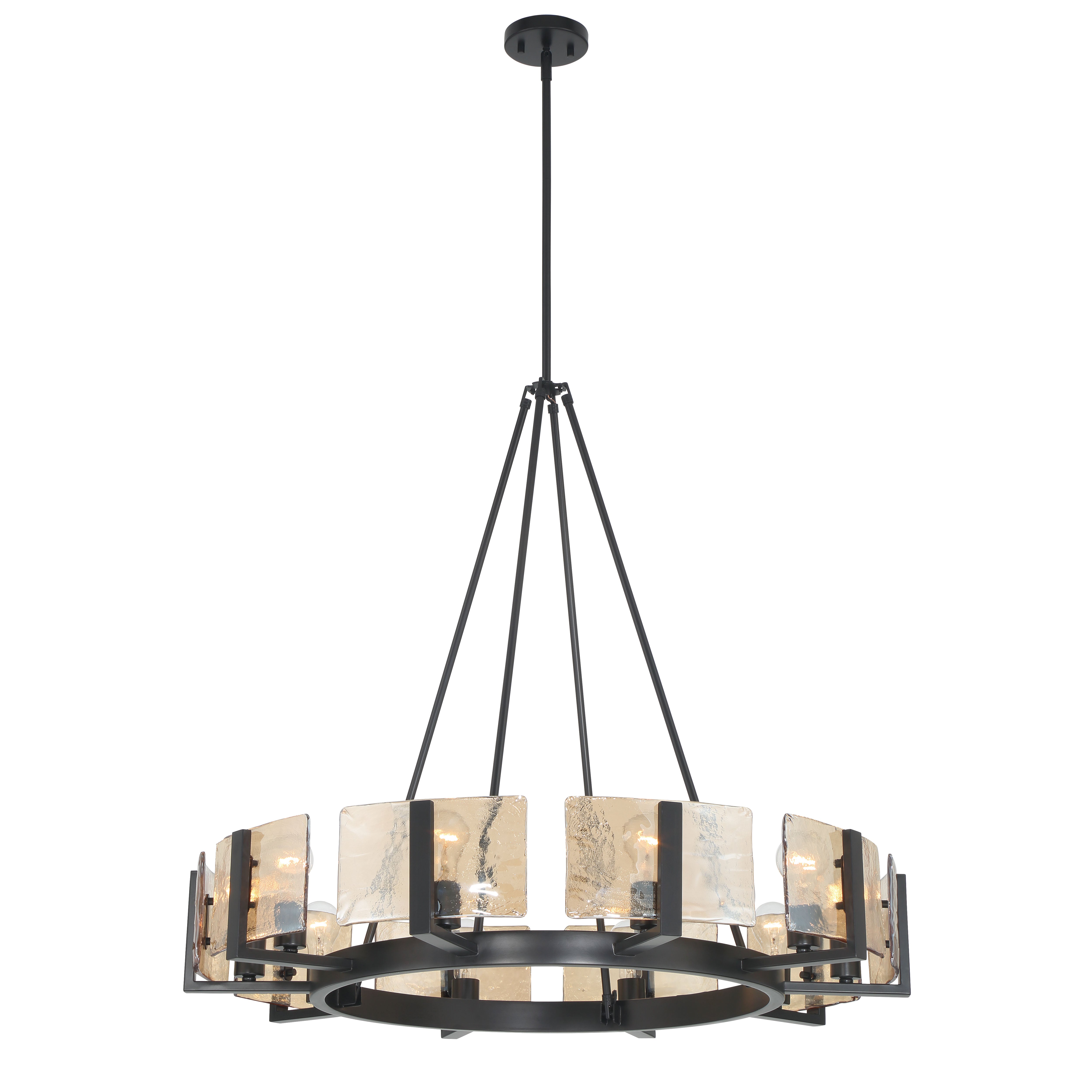 Yep by Golden Lighting Aenon 10-light Chandelier in Matte Black with Amber Water Glass