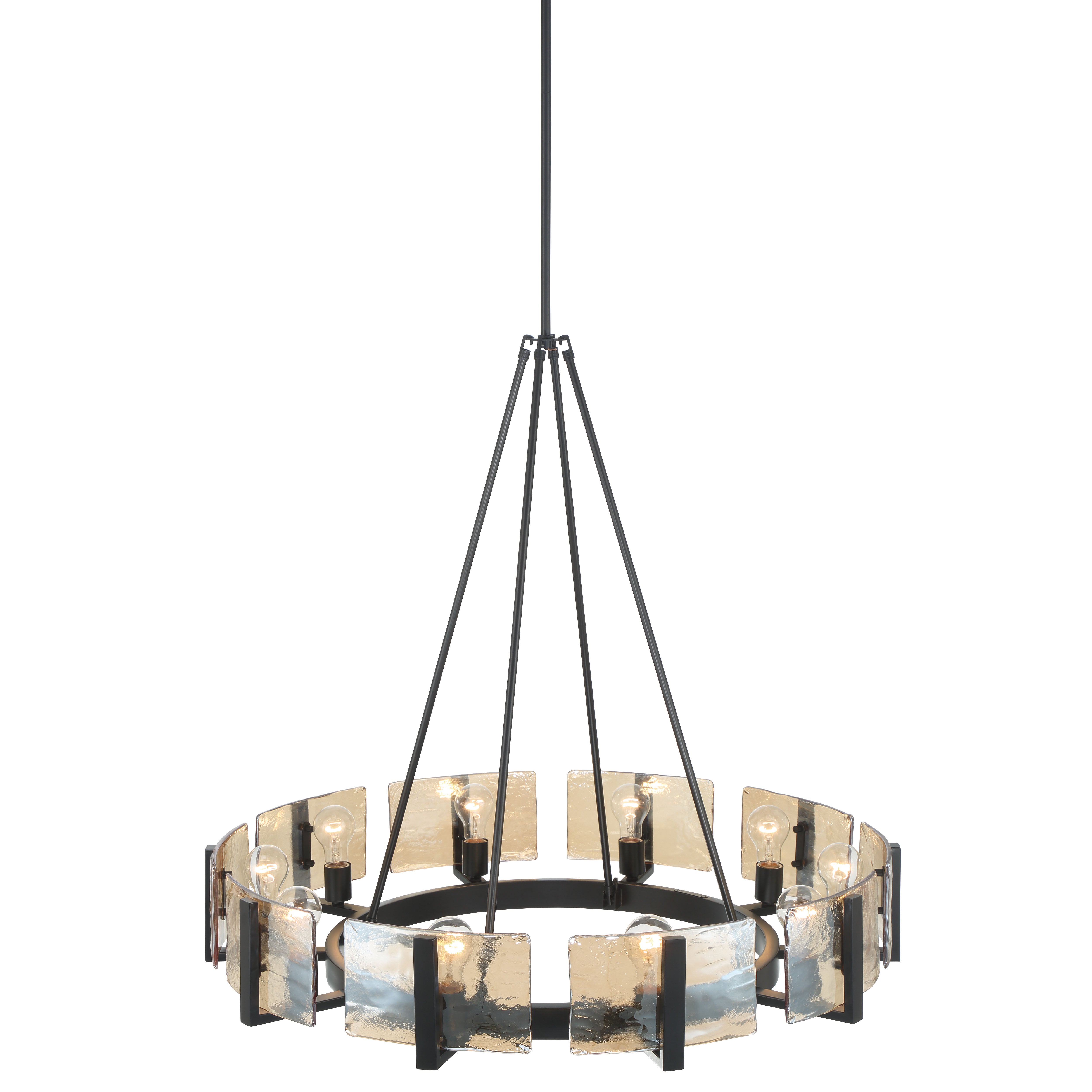 Yep by Golden Lighting Aenon 10-light Chandelier in Matte Black with Amber Water Glass