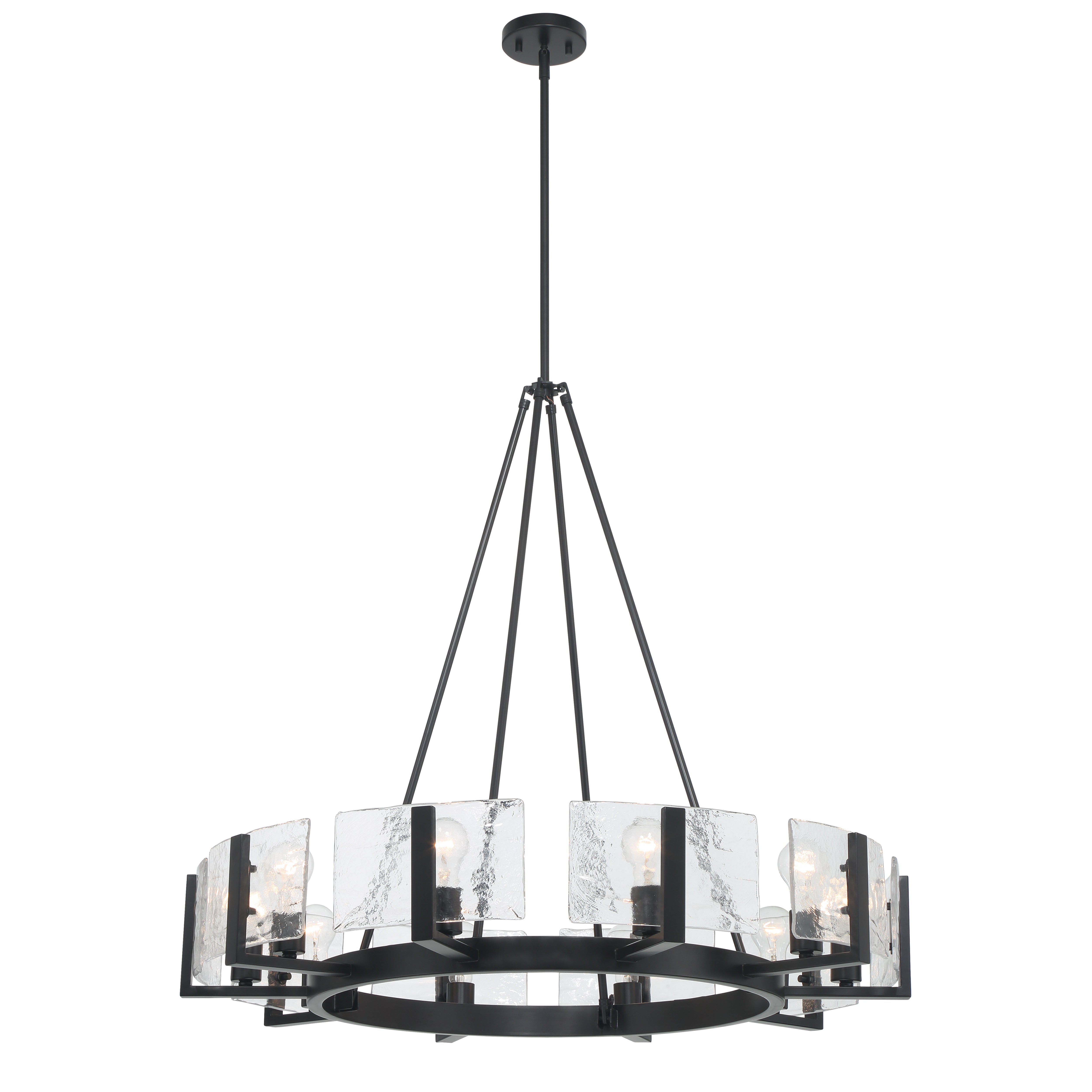 Yep by Golden Lighting Aenon 10-light Chandelier in Matte Black with Hammered Water Glass