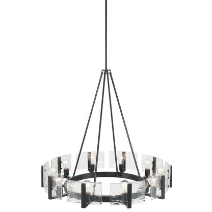 Yep by Golden Lighting Aenon 10-light Chandelier in Matte Black with Hammered Water Glass