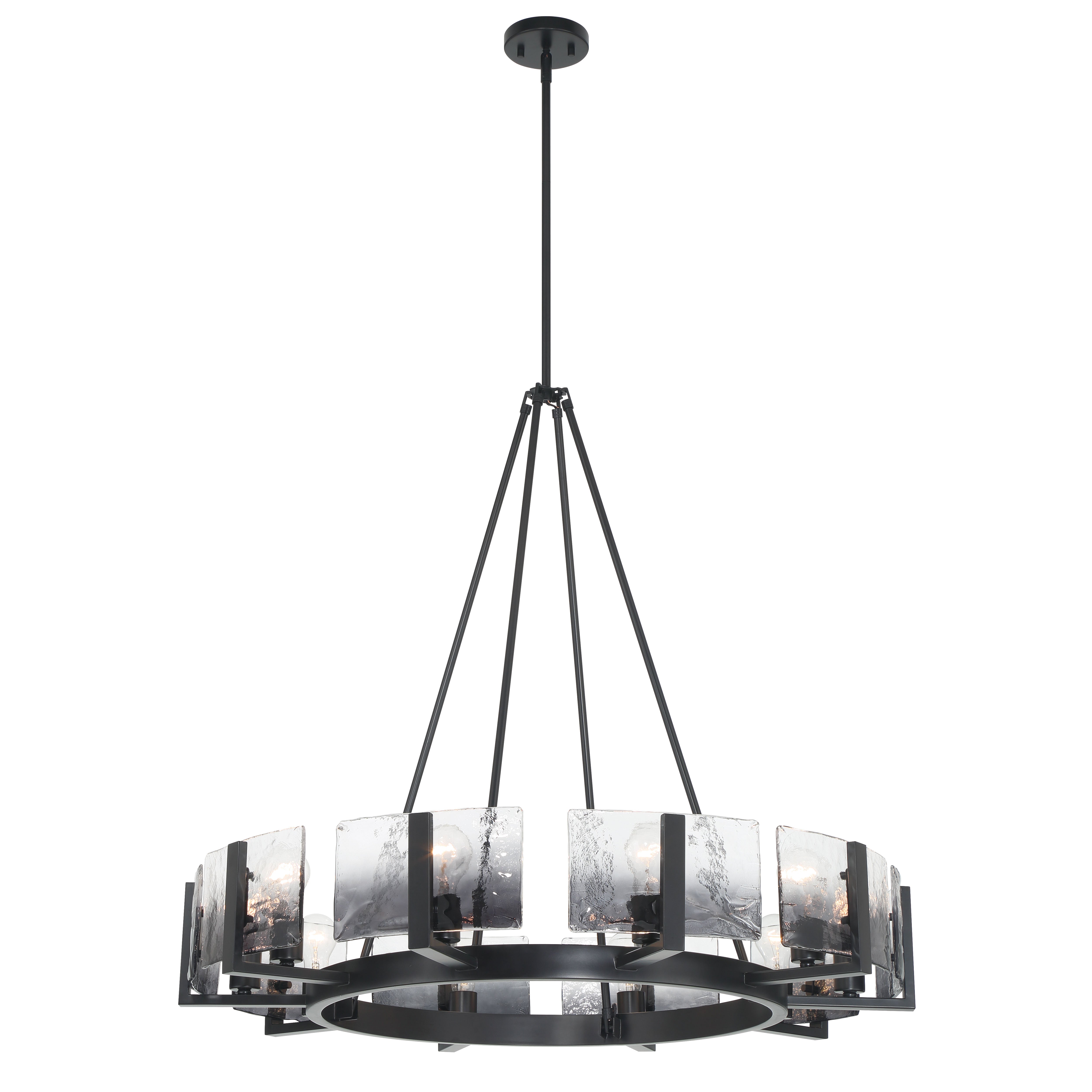 Yep by Golden Lighting Aenon 10-light Chandelier in Matte Black with Smokey Water Glass