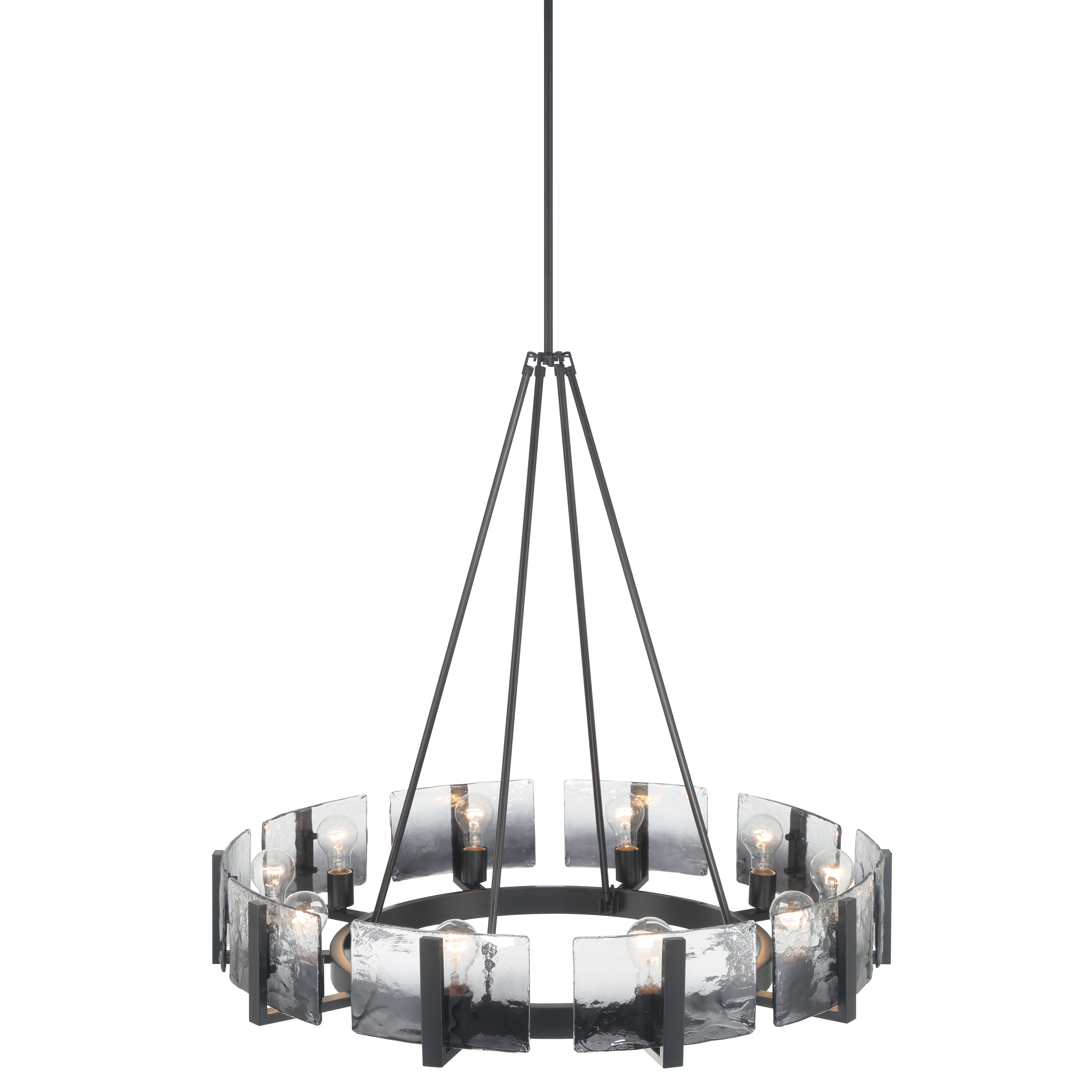 Yep by Golden Lighting Aenon 10-light Chandelier in Matte Black with Smokey Water Glass