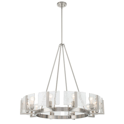 Yep by Golden Lighting Aenon 10-light Chandelier in Pewter with Hammered Water Glass