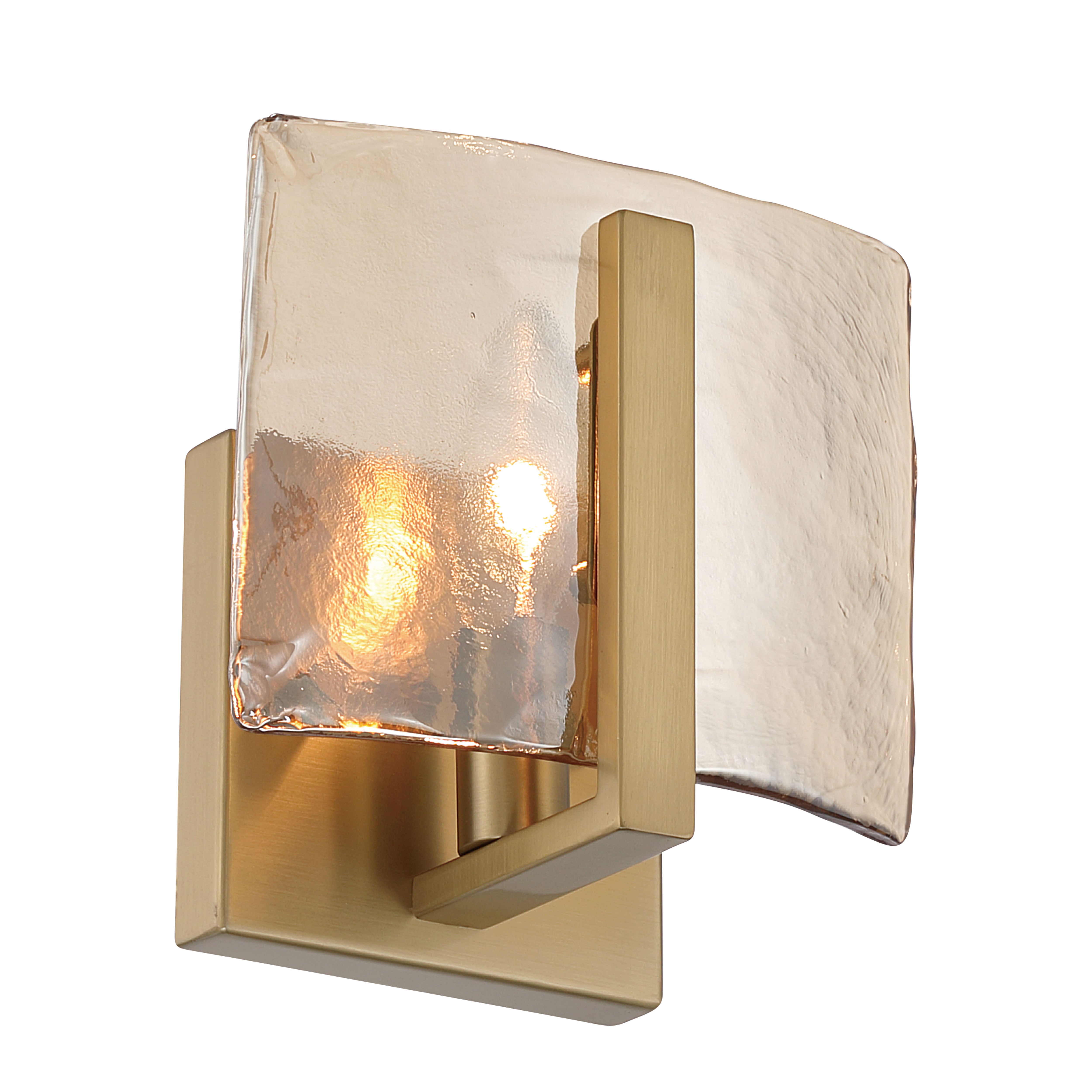 Aenon 1-light Wall Sconce in Brushed Champagne Brass with Amber Water Glass - - Golden Lighting