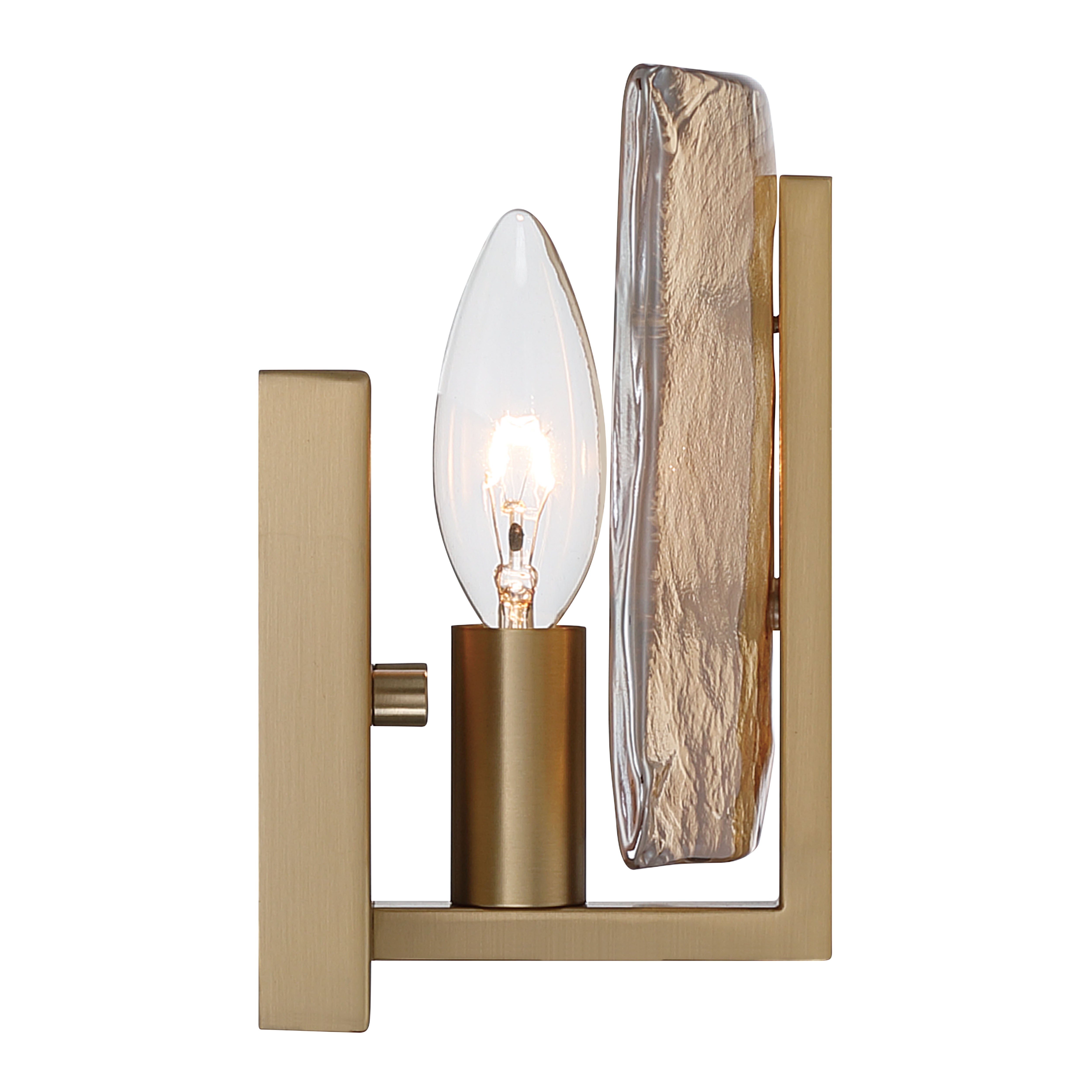 Aenon 1-light Wall Sconce in Brushed Champagne Brass with Amber Water Glass - - Golden Lighting