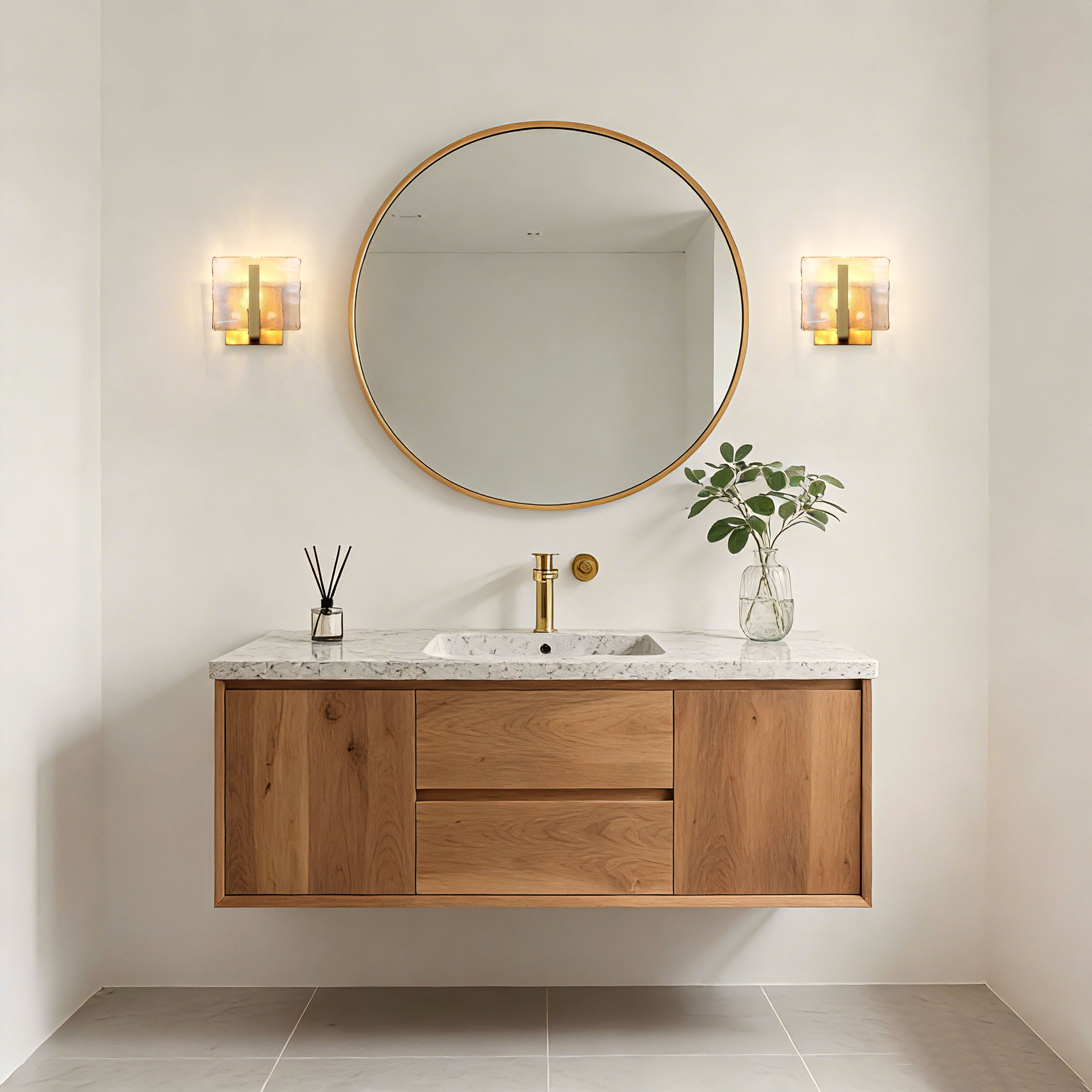 Aenon 1-light Wall Sconce in Brushed Champagne Brass with Amber Water Glass - - Golden Lighting