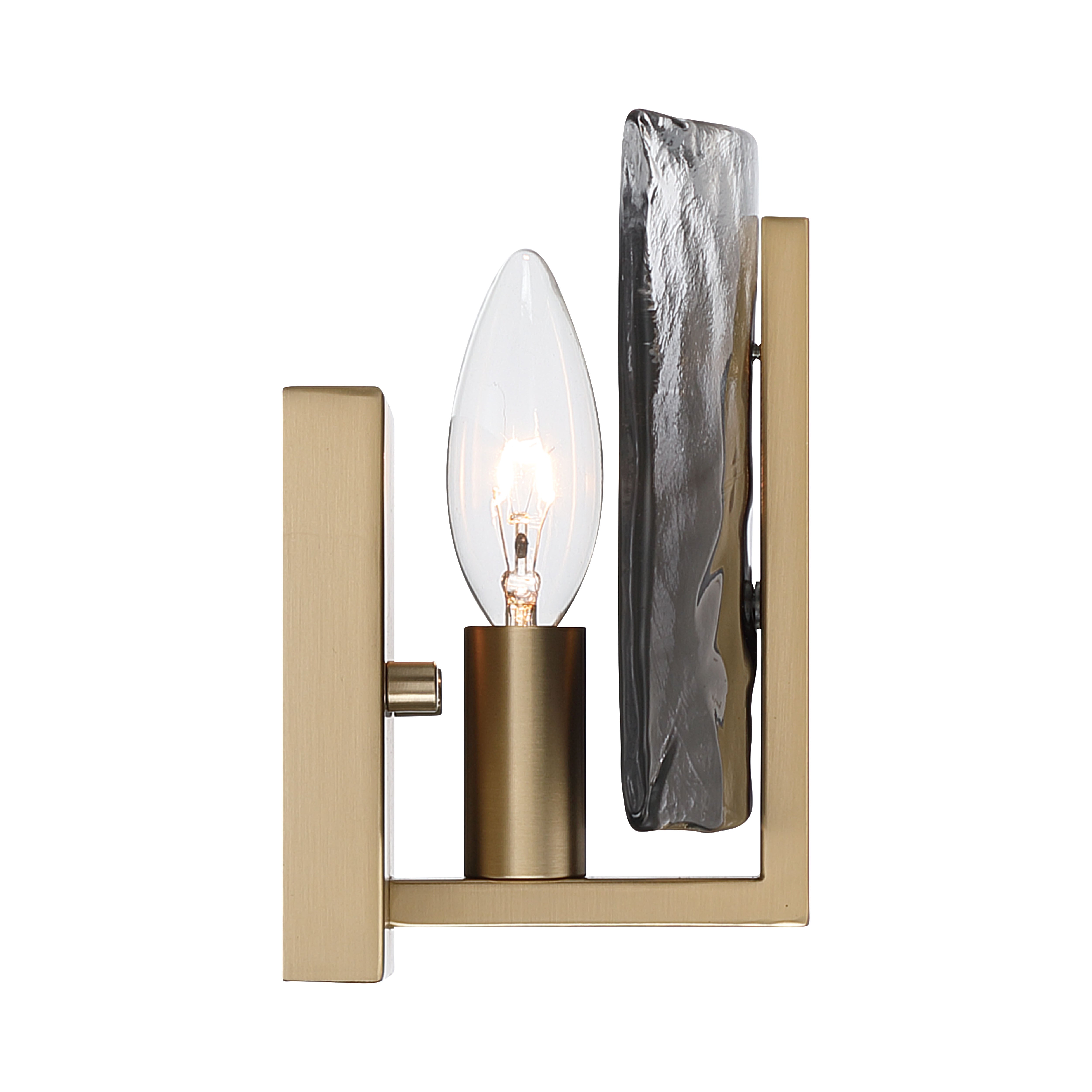 Aenon 1-light Wall Sconce in Brushed Champagne Brass with Smokey Water Glass - - Golden Lighting