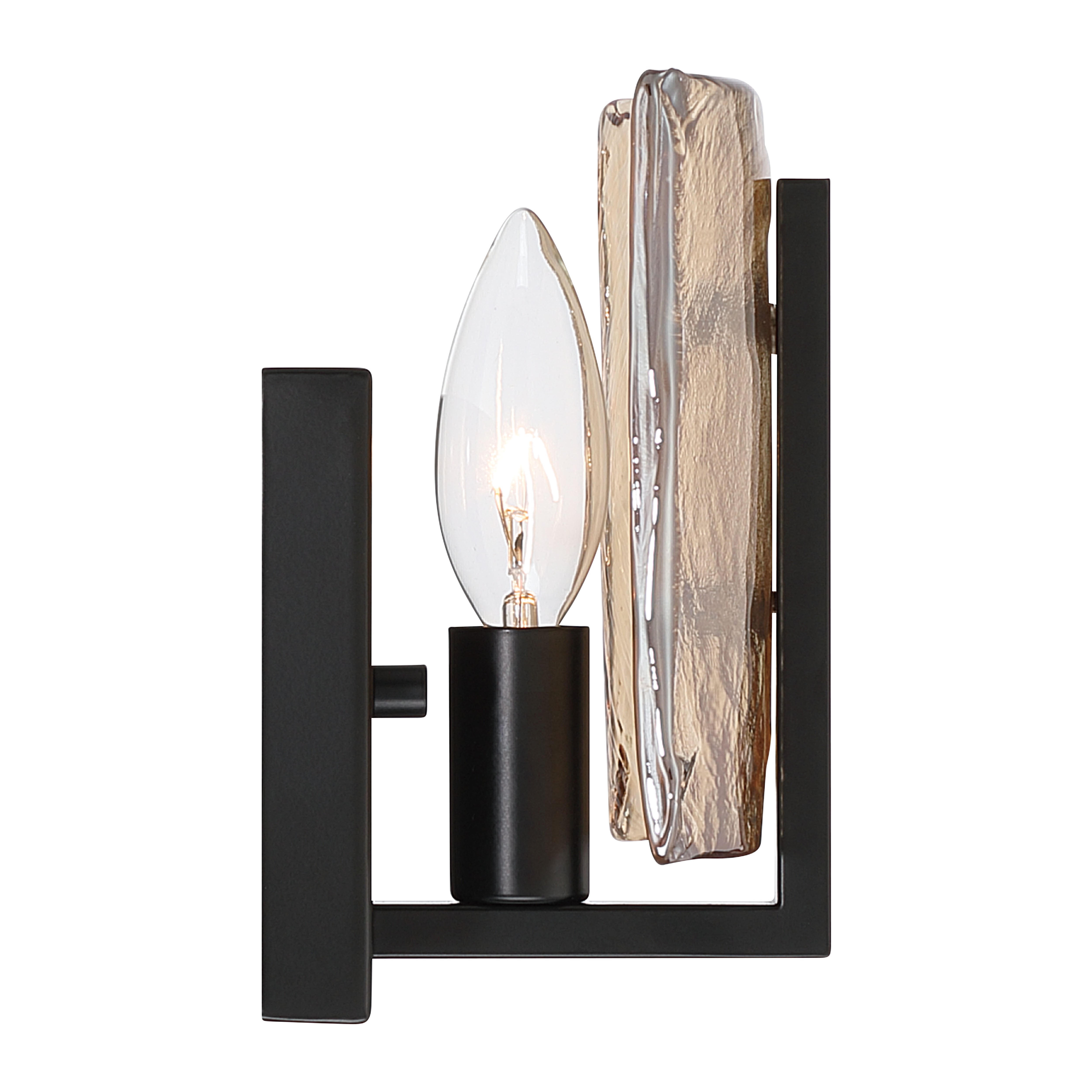 Aenon 1-light Wall Sconce in Matte Black with Amber Water Glass - - Golden Lighting