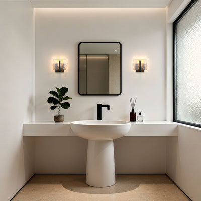 Aenon 1-light Wall Sconce in Matte Black with Amber Water Glass - - Golden Lighting