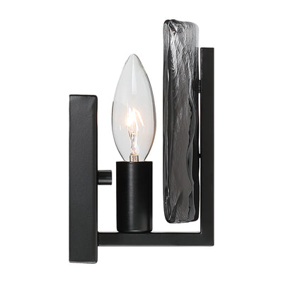 Aenon 1-light Wall Sconce in Matte Black with Smokey Water Glass - - Golden Lighting