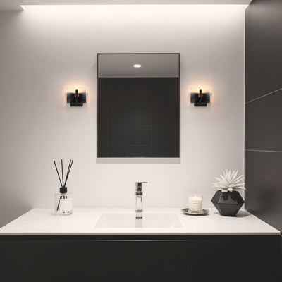 Aenon 1-light Wall Sconce in Matte Black with Smokey Water Glass - - Golden Lighting