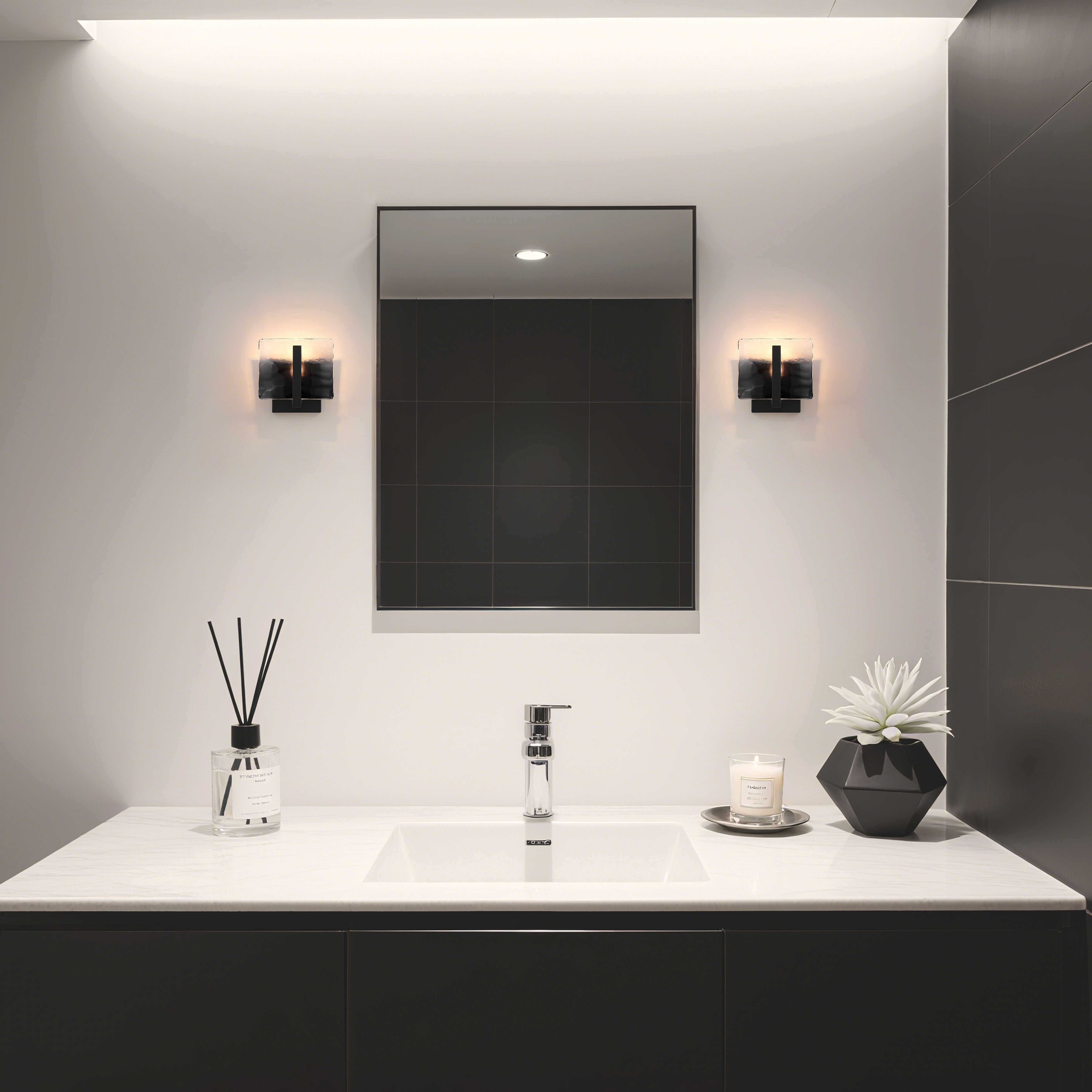 Aenon 1-light Wall Sconce in Matte Black with Smokey Water Glass - - Golden Lighting