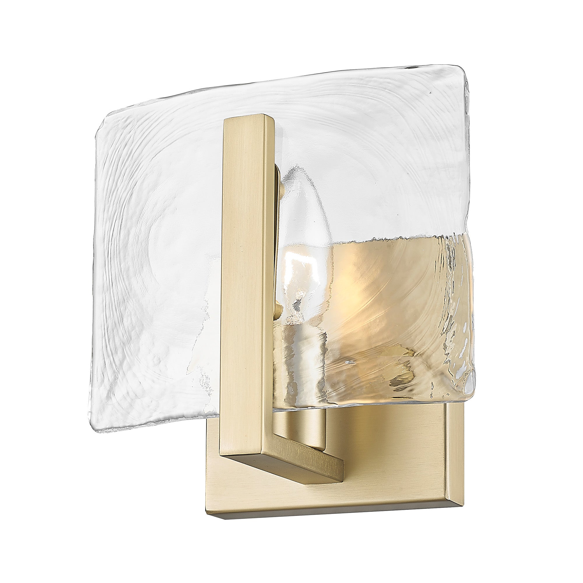 Aenon BCB 1 Light Wall Sconce in Brushed Champagne Bronze with Hammered Water Glass Shade - - Golden Lighting