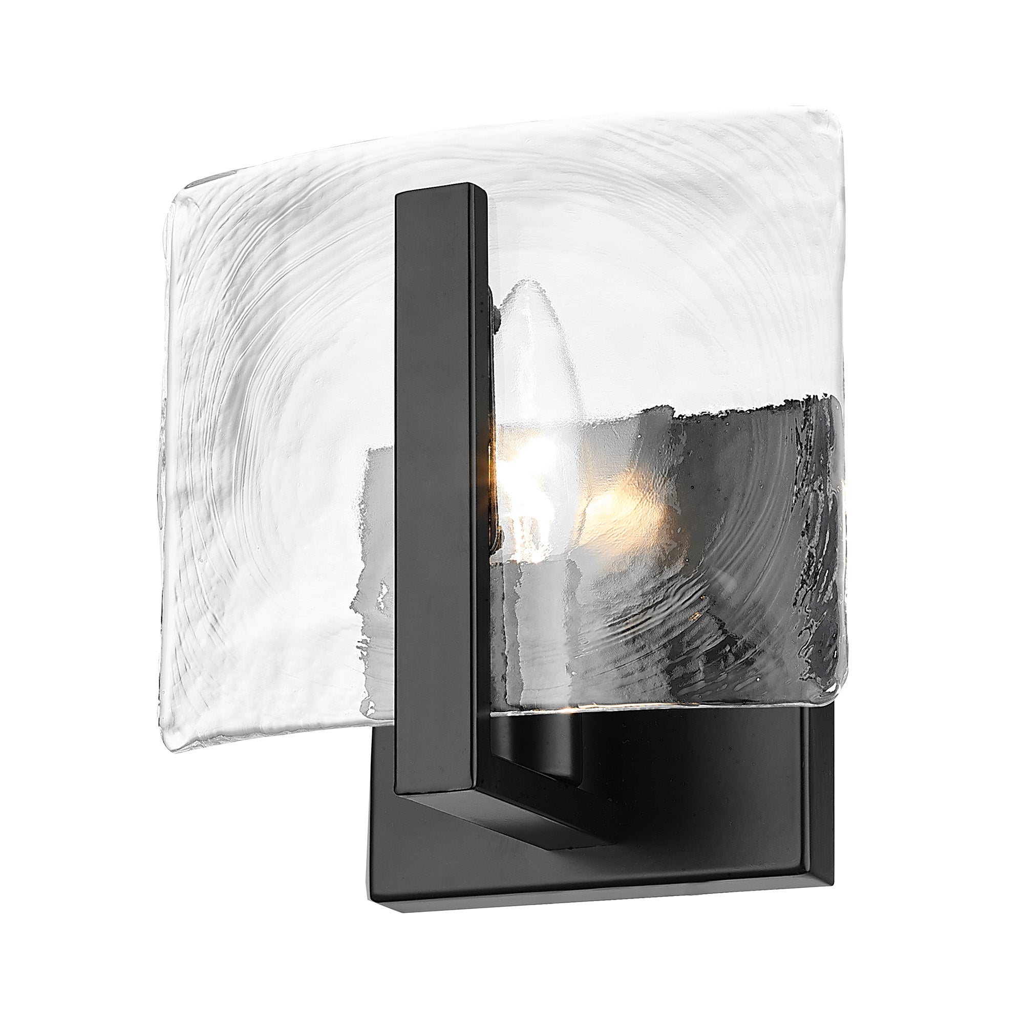 Aenon 1 Light Wall Sconce in Matte Black with Hammered Water Glass Shade - - Golden Lighting