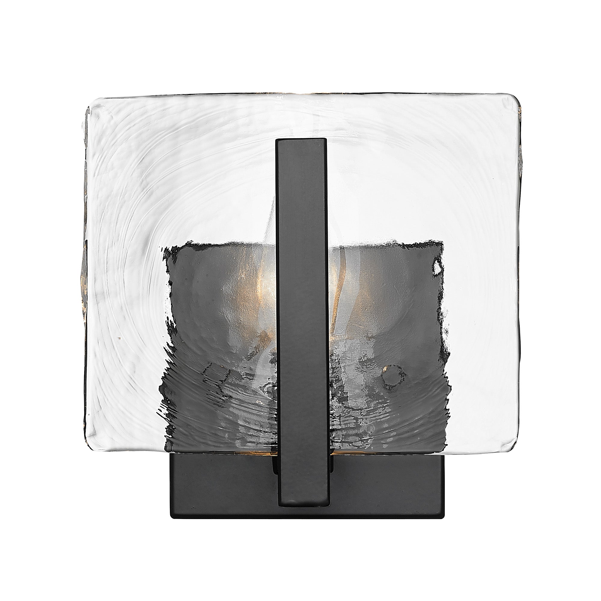 Aenon 1 Light Wall Sconce in Matte Black with Hammered Water Glass Shade - Matte Black / Hammered Water Glass / Clear - Golden Lighting