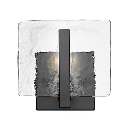 Aenon 1 Light Wall Sconce in Matte Black with Hammered Water Glass Shade - Matte Black / Hammered Water Glass / Clear - Golden Lighting