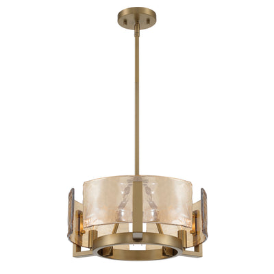 Aenon 3-light Chandelier in Brushed Champagne Brass with Amber Water Glass - - Golden Lighting