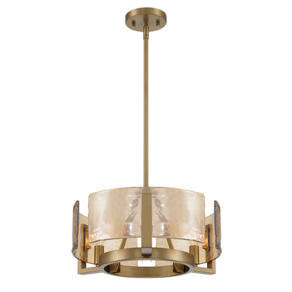 Aenon 3-light Chandelier in Brushed Champagne Brass with Amber Water Glass - - Golden Lighting