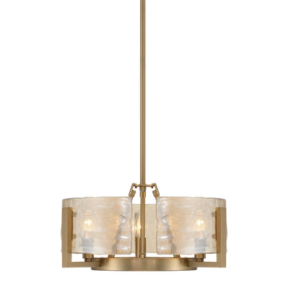 Aenon 3-light Chandelier in Brushed Champagne Brass with Amber Water Glass - - Golden Lighting