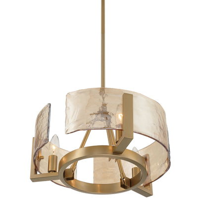 Aenon 3-light Chandelier in Brushed Champagne Brass with Amber Water Glass - - Golden Lighting
