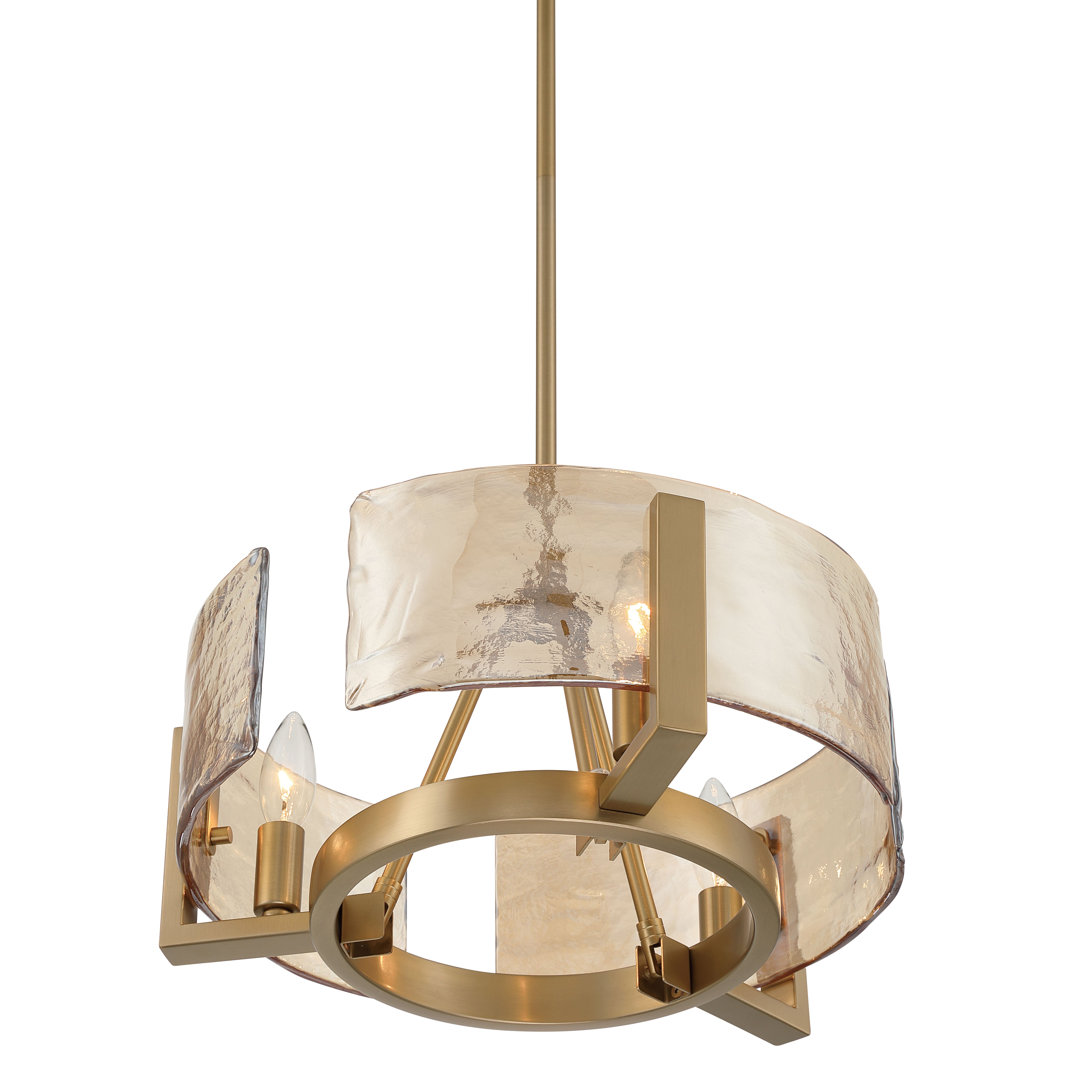 Aenon 3-light Chandelier in Brushed Champagne Brass with Amber Water Glass - - Golden Lighting