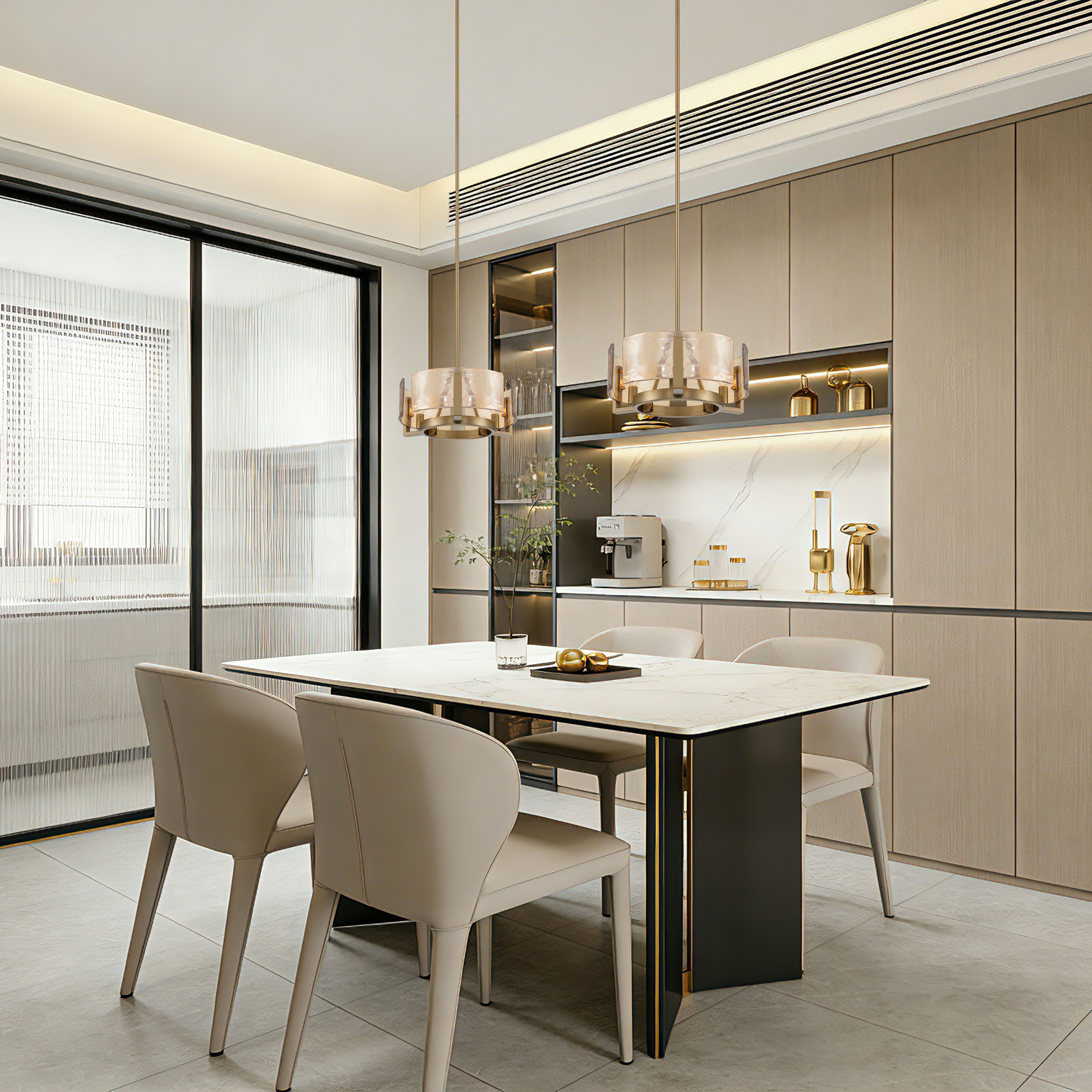 Aenon 3-light Chandelier in Brushed Champagne Brass with Amber Water Glass - - Golden Lighting