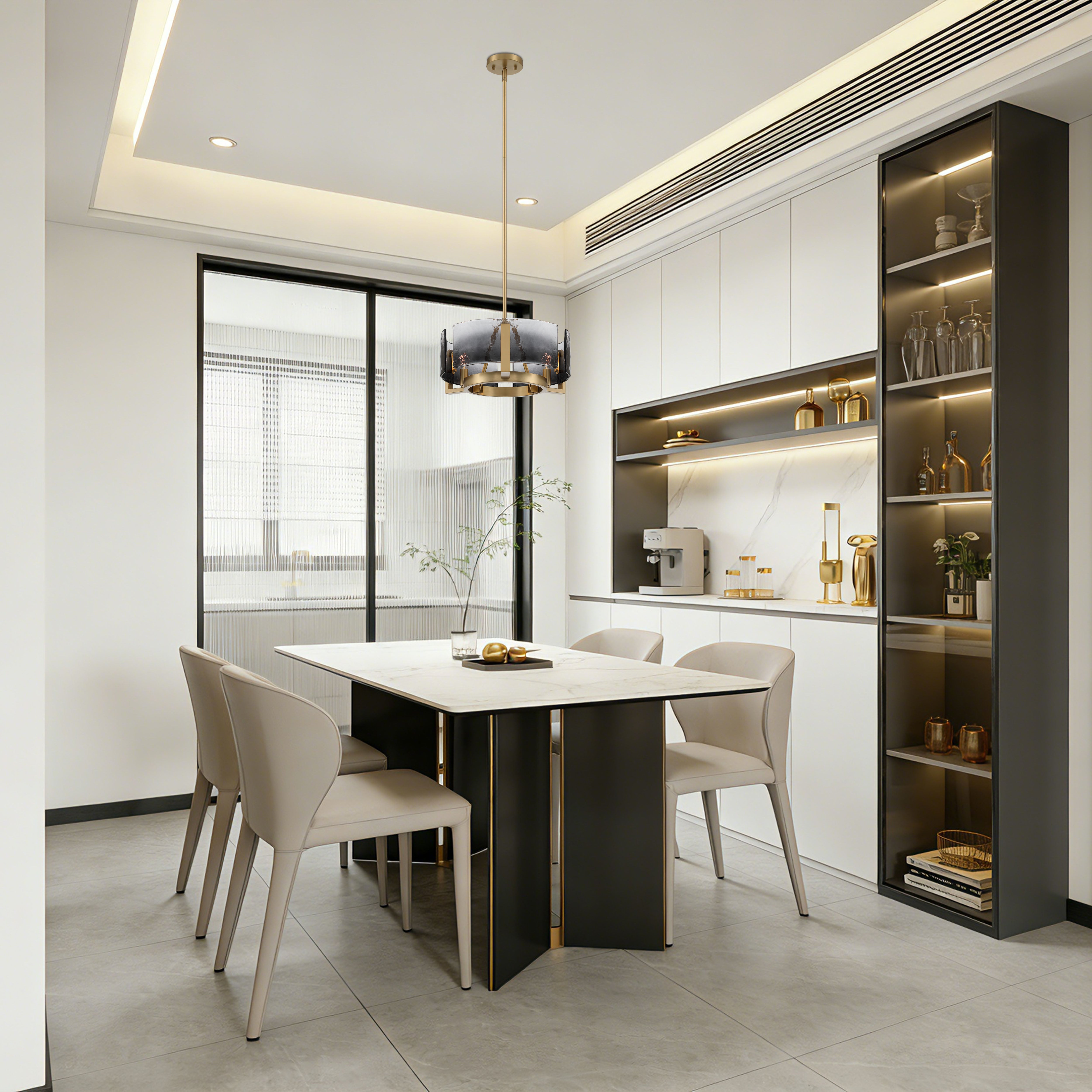 Aenon 3-light Chandelier in Brushed Champagne Brass with Smokey Water Glass - - Golden Lighting