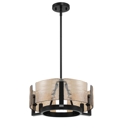 Aenon 3-light Chandelier in Matte Black with Amber Water Glass - - Golden Lighting