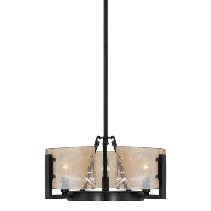 Aenon 3-light Chandelier in Matte Black with Amber Water Glass - - Golden Lighting