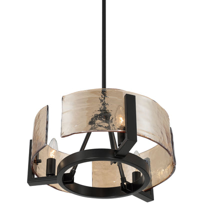 Aenon 3-light Chandelier in Matte Black with Amber Water Glass - - Golden Lighting