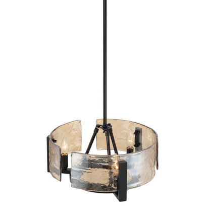 Aenon 3-light Chandelier in Matte Black with Amber Water Glass - - Golden Lighting