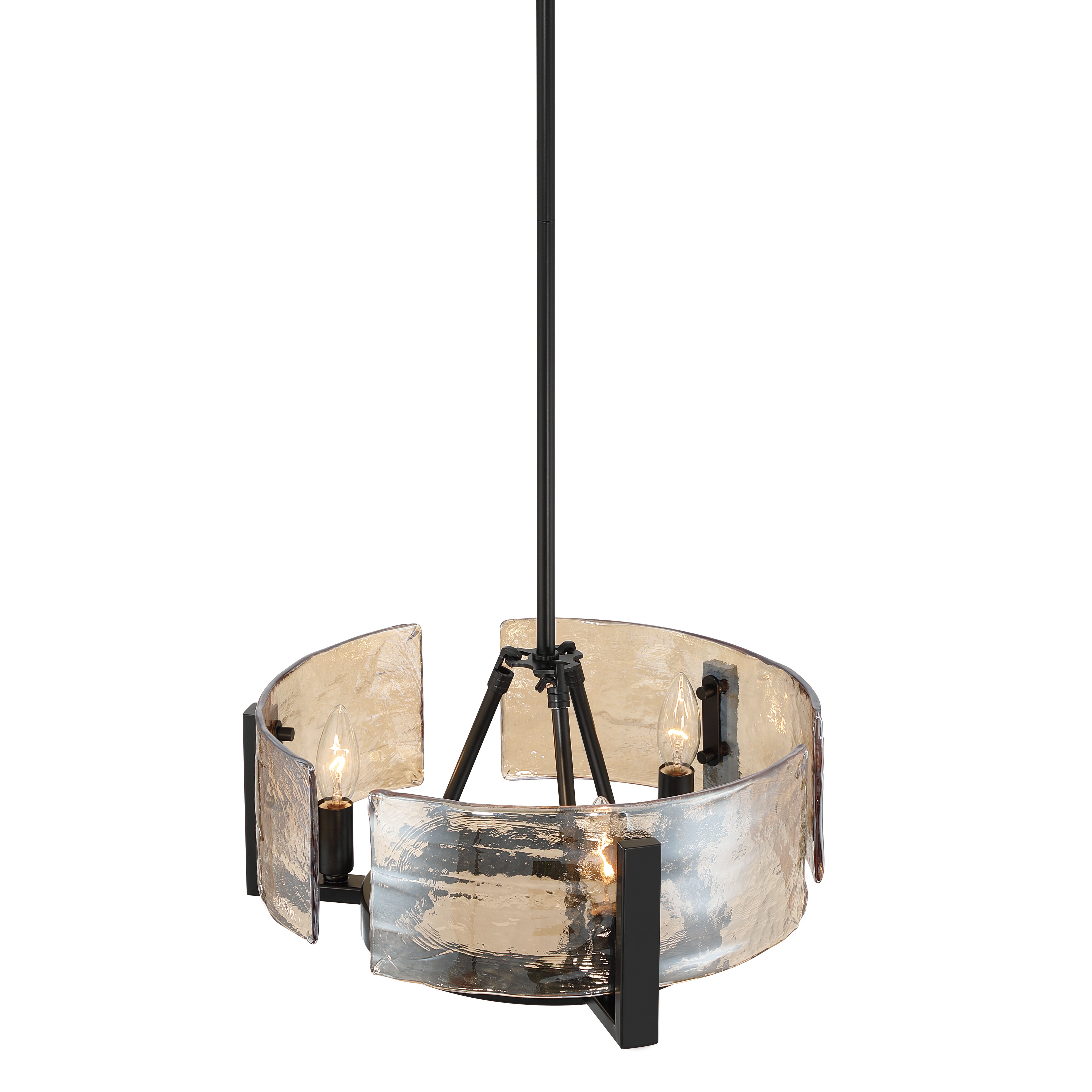 Aenon 3-light Chandelier in Matte Black with Amber Water Glass - - Golden Lighting