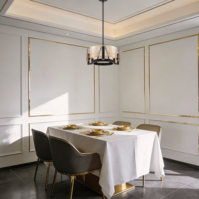 Aenon 3-light Chandelier in Matte Black with Amber Water Glass - - Golden Lighting