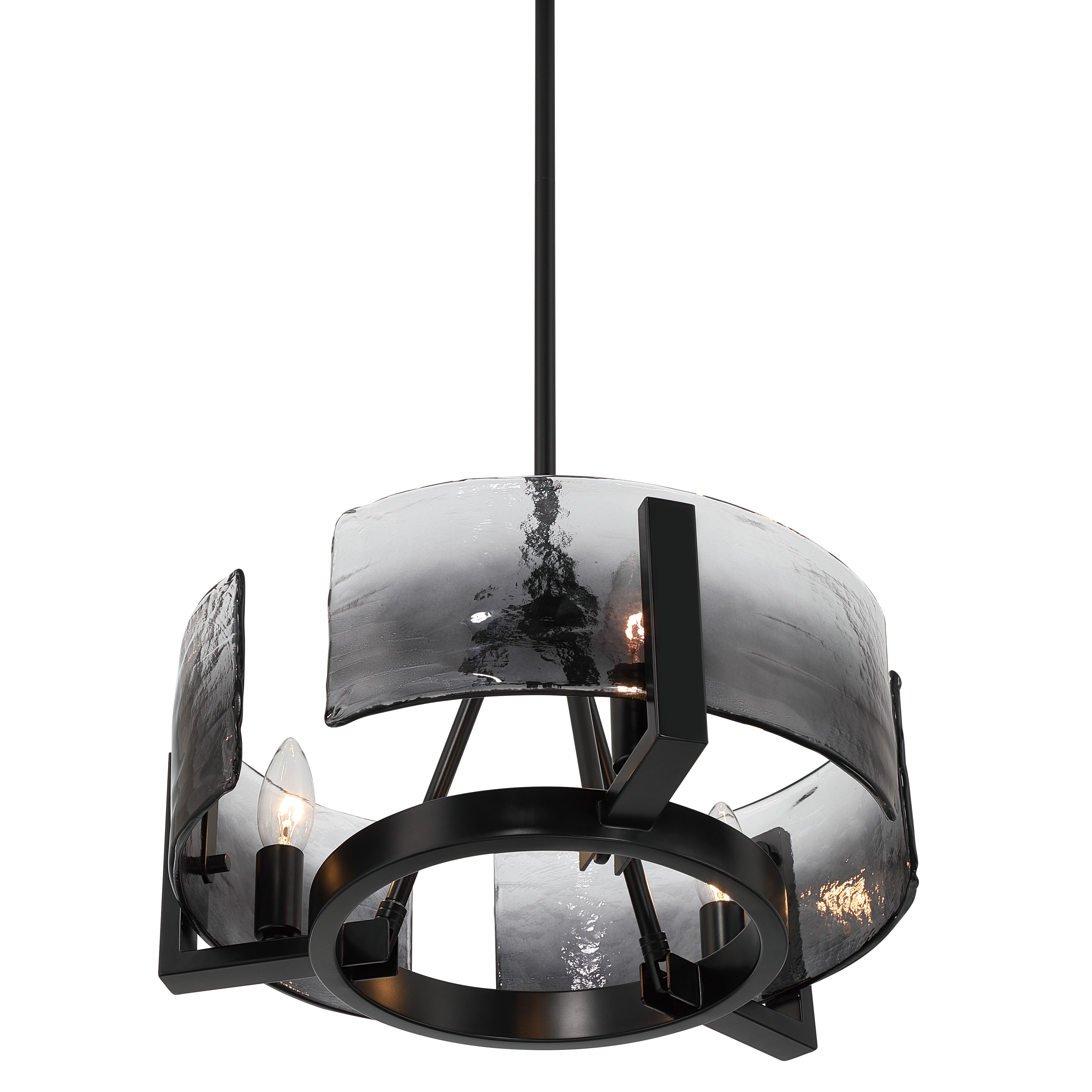 Aenon 3-light Chandelier in Matte Black with Smokey Water Glass - - Golden Lighting