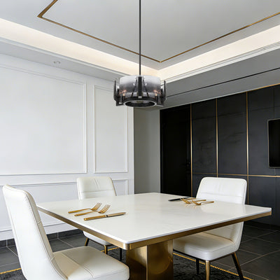 Aenon 3-light Chandelier in Matte Black with Smokey Water Glass - - Golden Lighting