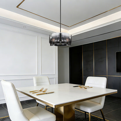 Aenon 3-light Chandelier in Matte Black with Smokey Water Glass - - Golden Lighting