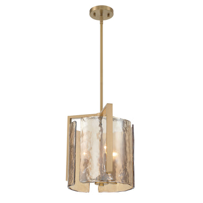 Aenon 3-light Pendant in Brushed Champagne Brass with Amber Water Glass - - Golden Lighting