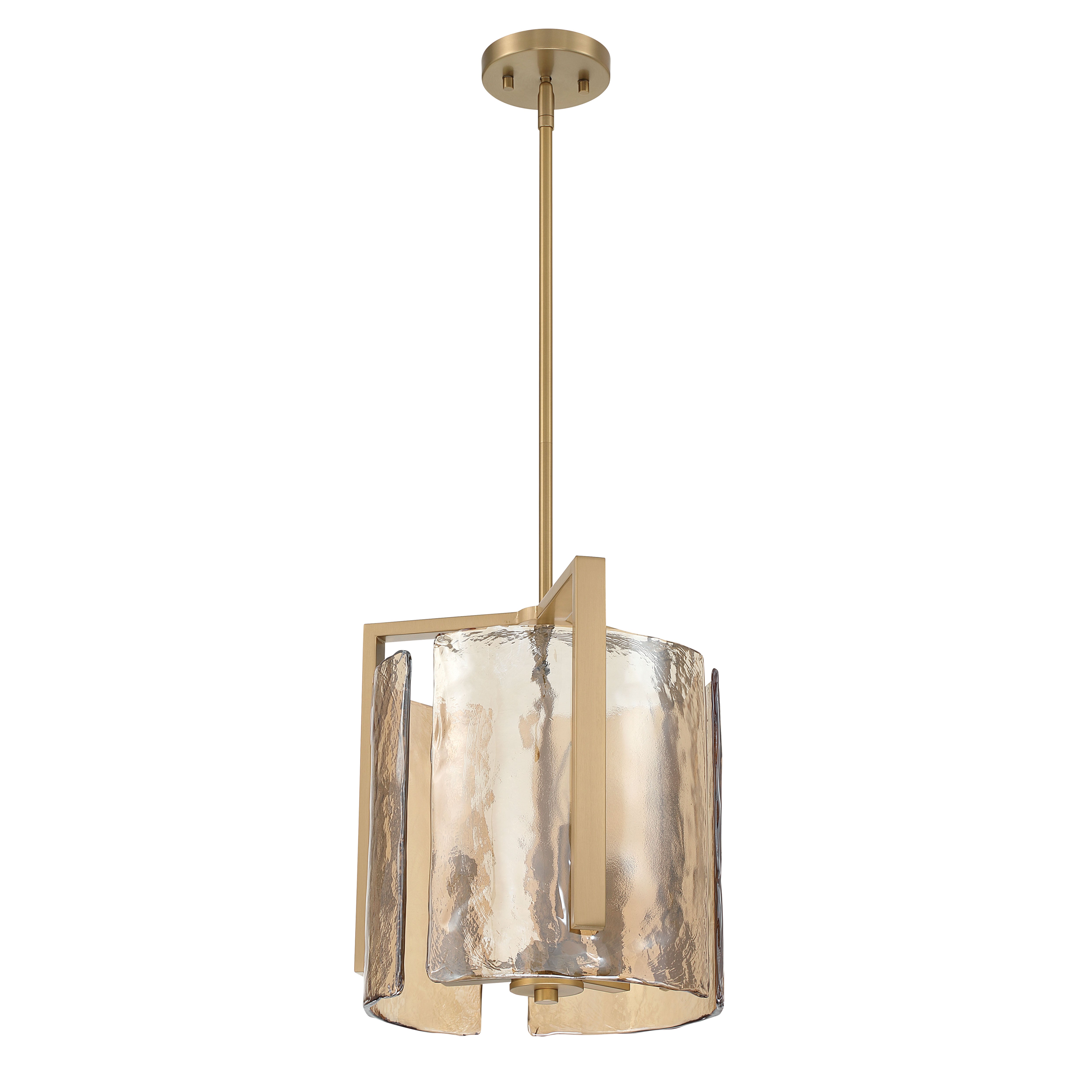 Aenon 3-light Pendant in Brushed Champagne Brass with Amber Water Glass - - Golden Lighting