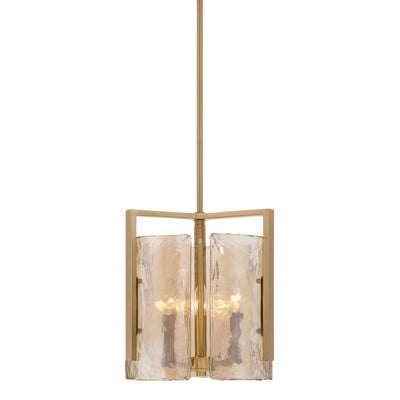 Aenon 3-light Pendant in Brushed Champagne Brass with Amber Water Glass - - Golden Lighting