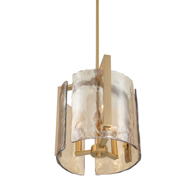 Aenon 3-light Pendant in Brushed Champagne Brass with Amber Water Glass - - Golden Lighting